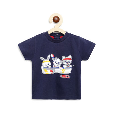 Boys Medium Blue Printed Short Sleeve T-shirt